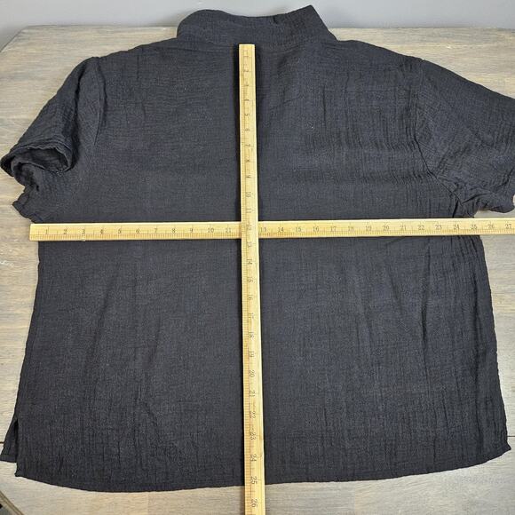 Elan Gauze Blouse 100% Cotton Relaxed Short Sleeve Collared V Neck Shirt Popover - Picture 7 of 7